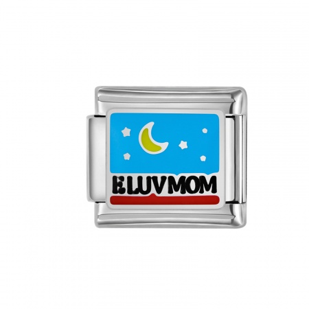 Picture of 1 Piece 304 Stainless Steel Italian Charm Links For DIY Bracelet Jewelry Making Silver Tone Rectangle Moon Enamel 10mm x 9mm