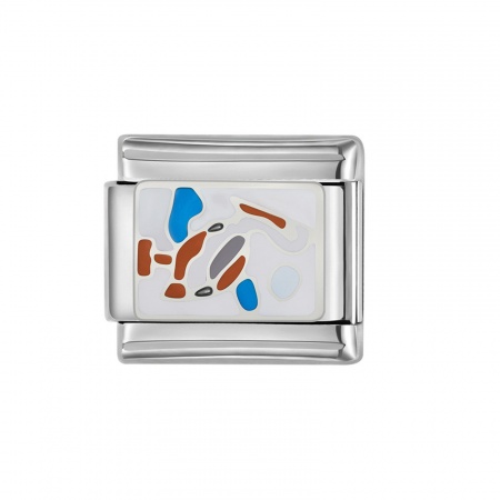 Picture of 1 Piece 304 Stainless Steel Italian Charm Links For DIY Bracelet Jewelry Making Silver Tone Rectangle Fish Enamel 10mm x 9mm
