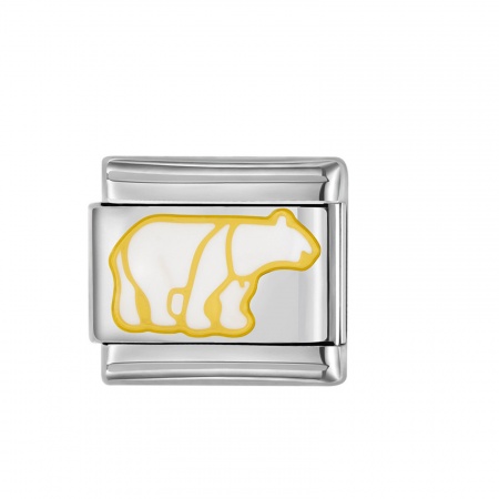 Picture of 1 Piece 304 Stainless Steel Italian Charm Links For DIY Bracelet Jewelry Making Silver Tone Rectangle Bear Enamel 10mm x 9mm