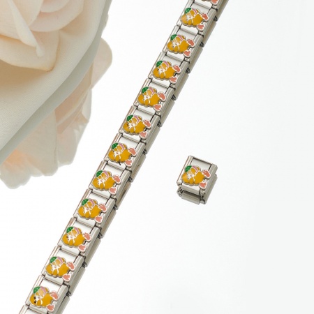 Picture of 1 Piece 304 Stainless Steel Italian Charm Links For DIY Bracelet Jewelry Making Silver Tone Rectangle Duck Enamel 10mm x 9mm