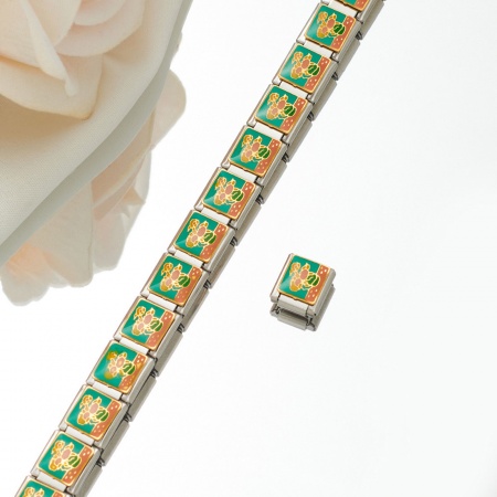 Picture of 1 Piece 304 Stainless Steel Italian Charm Links For DIY Bracelet Jewelry Making Silver Tone Multicolor Rectangle Pot Plant Enamel 10mm x 9mm