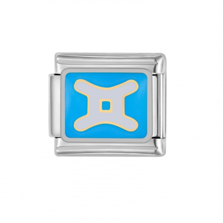 Picture of 1 Piece 304 Stainless Steel Italian Charm Links For DIY Bracelet Jewelry Making Silver Tone Blue Rectangle Gemini Sign Of Zodiac Constellations Enamel 10mm x 9mm