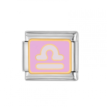 Picture of 1 Piece 304 Stainless Steel Italian Charm Links For DIY Bracelet Jewelry Making Silver Tone Purple Rectangle Libra Sign Of Zodiac Constellations Enamel 10mm x 9mm