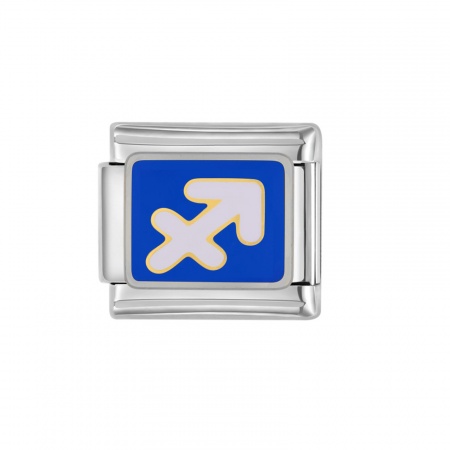 Picture of 1 Piece 304 Stainless Steel Italian Charm Links For DIY Bracelet Jewelry Making Silver Tone Dark Blue Rectangle Sagittarius Sign Of Zodiac Constellations Enamel 10mm x 9mm