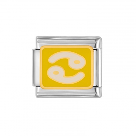 Picture of 1 Piece 304 Stainless Steel Italian Charm Links For DIY Bracelet Jewelry Making Silver Tone Yellow Rectangle Cancer Sign Of Zodiac Constellations Enamel 10mm x 9mm