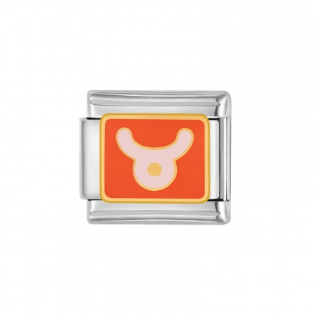 Picture of 1 Piece 304 Stainless Steel Italian Charm Links For DIY Bracelet Jewelry Making Silver Tone Orange Rectangle Taurus Sign Of Zodiac Constellations Enamel 10mm x 9mm