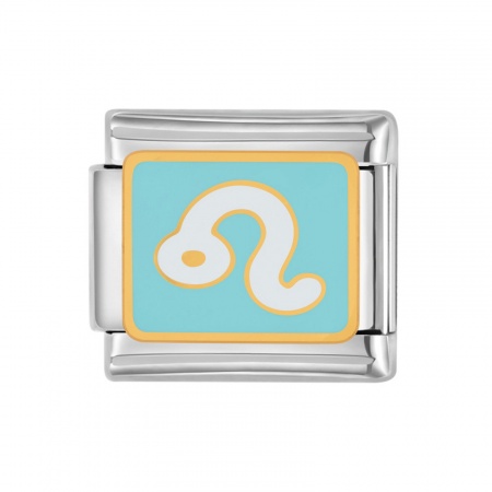 Picture of 1 Piece 304 Stainless Steel Italian Charm Links For DIY Bracelet Jewelry Making Silver Tone Skyblue Rectangle Leo Sign Of Zodiac Constellations Enamel 10mm x 9mm