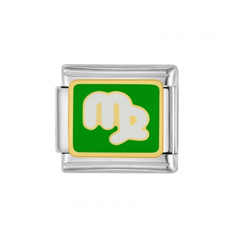 Picture of 1 Piece 304 Stainless Steel Italian Charm Links For DIY Bracelet Jewelry Making Silver Tone Dark Green Rectangle Virgo Sign Of Zodiac Constellations Enamel 10mm x 9mm