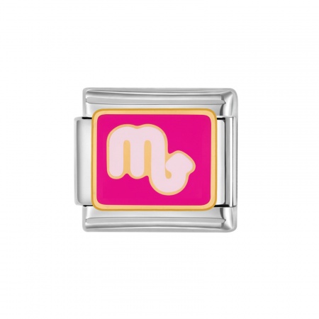 Picture of 1 Piece 304 Stainless Steel Italian Charm Links For DIY Bracelet Jewelry Making Silver Tone Fuchsia Rectangle Scorpio Sign Of Zodiac Constellations Enamel 10mm x 9mm