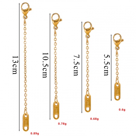 Imagen de 10 Unidades Enchapado al Vacío 304 Acero Inoxidable Excensor de Cadena Para Pulsera Collar Joyería Chapado en Oro de 18K Con Broche de Langosta 7.5cm longitud