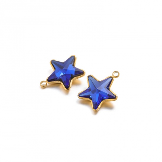 Immagine di 1 Pz Placcatura Sottovuoto 304 Acciaio Inossidabile Ciondoli Stella a Cinque Punte Oro Placcato Blu Marino 15mm x 13mm