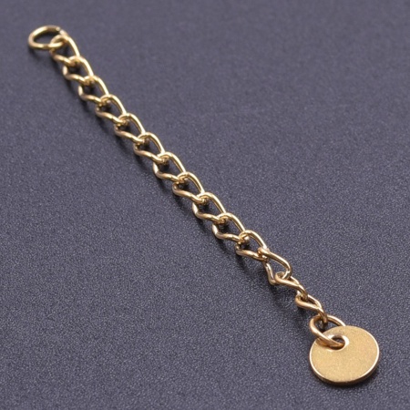 Picture of 5 PCs Vacuum Plating 304 Stainless Steel Extender Chain For Necklace Bracelet Jewelry Making 18K Gold Plated 6cm(2 3/8") long, Usable Chain Length: 5cm(2")