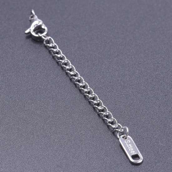 Immagine di 5 Pz 304 Acciaio Inossidabile Estensione Catene Per Bracciale Collana Gioielli Tono Argento Con Aragosta Fermagli Fibbia 7.5cm Lunghezza, Lunghezza catena utile: 5cm