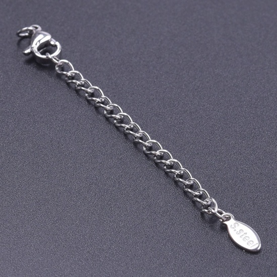 Immagine di 5 Pz 304 Acciaio Inossidabile Estensione Catene Per Bracciale Collana Gioielli Tono Argento Con Aragosta Fermagli Fibbia 7.5cm Lunghezza, Lunghezza catena utile: 5cm