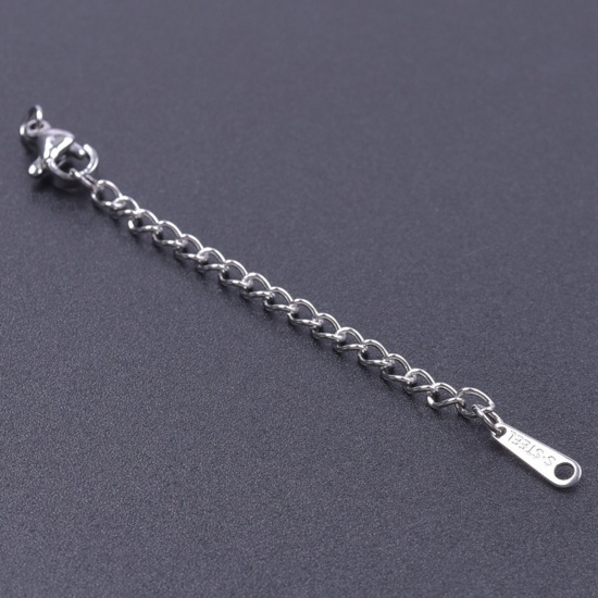 Immagine di 5 Pz 304 Acciaio Inossidabile Estensione Catene Per Bracciale Collana Gioielli Tono Argento Con Aragosta Fermagli Fibbia 7.5cm Lunghezza, Lunghezza catena utile: 5cm