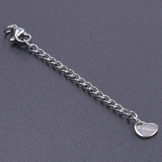 Immagine di 5 Pz 304 Acciaio Inossidabile Estensione Catene Per Bracciale Collana Gioielli Tono Argento Con Aragosta Fermagli Fibbia 7cm Lunghezza, Lunghezza catena utile: 5cm