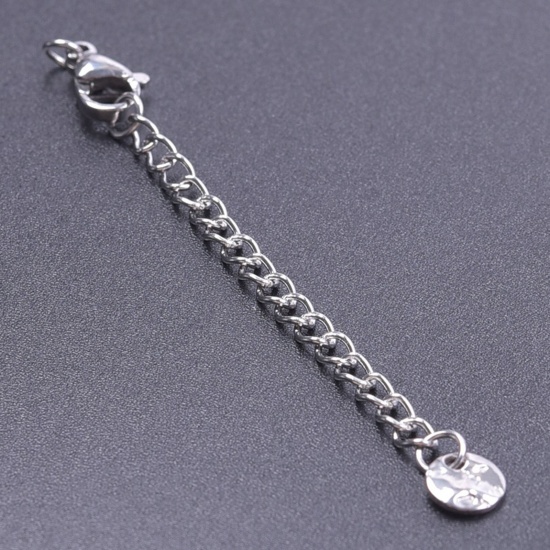 Immagine di 5 Pz 304 Acciaio Inossidabile Estensione Catene Per Bracciale Collana Gioielli Tono Argento Con Aragosta Fermagli Fibbia 7cm Lunghezza, Lunghezza catena utile: 5cm