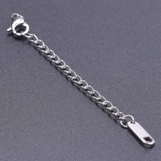 Immagine di 5 Pz 304 Acciaio Inossidabile Estensione Catene Per Bracciale Collana Gioielli Tono Argento Con Aragosta Fermagli Fibbia 7.5cm Lunghezza, Lunghezza catena utile: 5cm