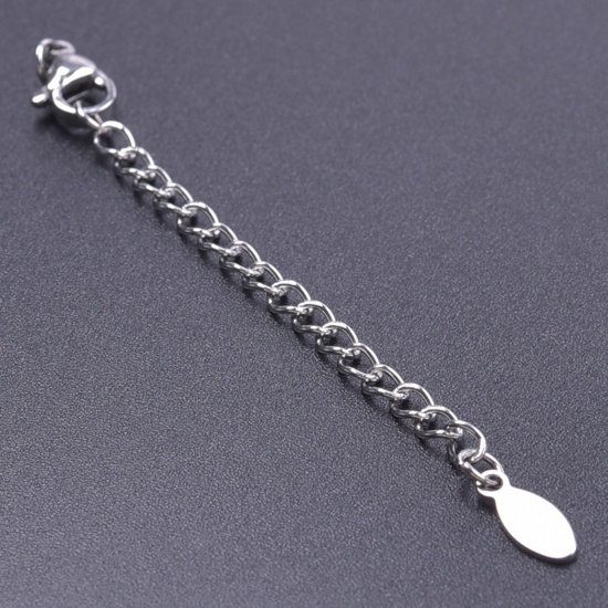 Immagine di 5 Pz 304 Acciaio Inossidabile Estensione Catene Per Bracciale Collana Gioielli Tono Argento Con Aragosta Fermagli Fibbia 7.5cm Lunghezza, Lunghezza catena utile: 5cm