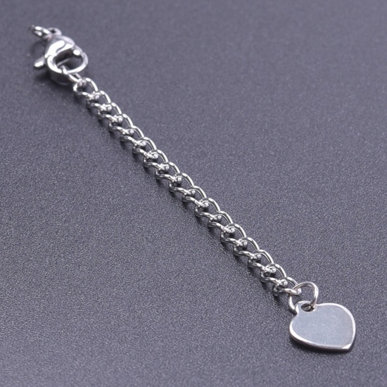 Immagine di 5 Pz 304 Acciaio Inossidabile Estensione Catene Per Bracciale Collana Gioielli Tono Argento Con Aragosta Fermagli Fibbia 7.2cm Lunghezza, Lunghezza catena utile: 5cm