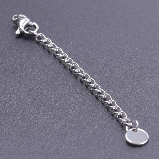 Immagine di 5 Pz 304 Acciaio Inossidabile Estensione Catene Per Bracciale Collana Gioielli Tono Argento Con Aragosta Fermagli Fibbia 7cm Lunghezza, Lunghezza catena utile: 5cm