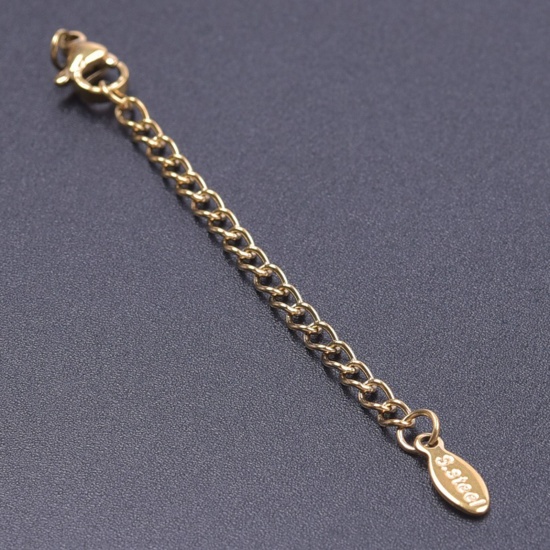 Immagine di 5 Pz Placcatura Sottovuoto 304 Acciaio Inossidabile Estensione Catene Per Bracciale Collana Gioielli Placcato Oro 18K Con Aragosta Fermagli Fibbia 7.5cm Lunghezza, Lunghezza catena utile: 5cm