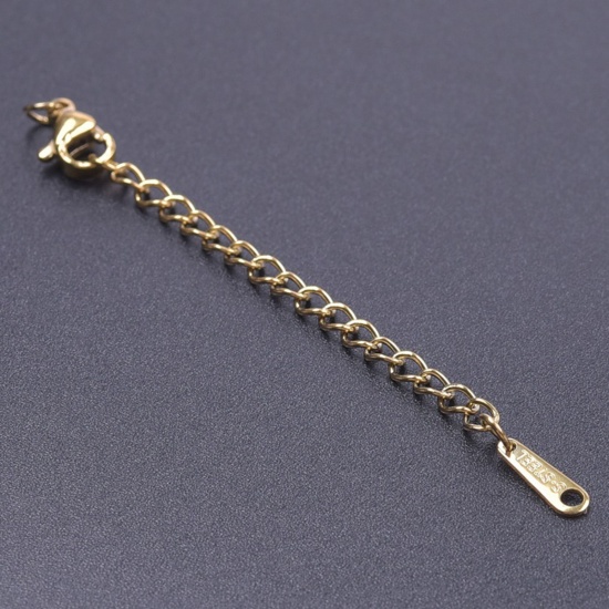 Immagine di 5 Pz Placcatura Sottovuoto 304 Acciaio Inossidabile Estensione Catene Per Bracciale Collana Gioielli Placcato Oro 18K Con Aragosta Fermagli Fibbia 7.5cm Lunghezza, Lunghezza catena utile: 5cm