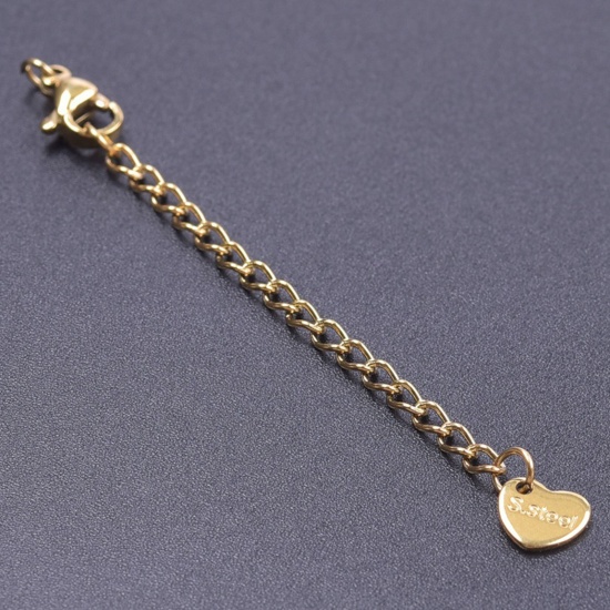 Immagine di 5 Pz Placcatura Sottovuoto 304 Acciaio Inossidabile Estensione Catene Per Bracciale Collana Gioielli Placcato Oro 18K Con Aragosta Fermagli Fibbia 7cm Lunghezza, Lunghezza catena utile: 5cm