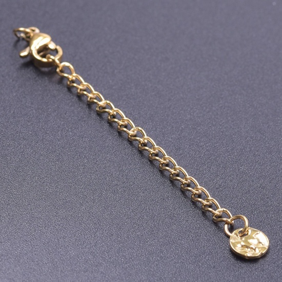 Immagine di 5 Pz Placcatura Sottovuoto 304 Acciaio Inossidabile Estensione Catene Per Bracciale Collana Gioielli Placcato Oro 18K Con Aragosta Fermagli Fibbia 7cm Lunghezza, Lunghezza catena utile: 5cm