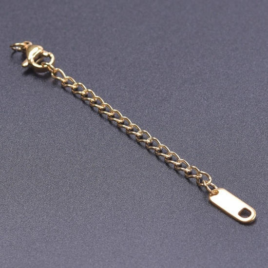 Immagine di 5 Pz Placcatura Sottovuoto 304 Acciaio Inossidabile Estensione Catene Per Bracciale Collana Gioielli Placcato Oro 18K Con Aragosta Fermagli Fibbia 7.5cm Lunghezza, Lunghezza catena utile: 5cm