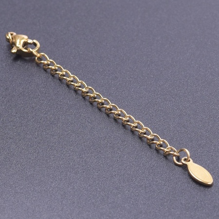 Picture of 5 PCs Vacuum Plating 304 Stainless Steel Extender Chain For Necklace Bracelet Jewelry Making 18K Gold Plated With Lobster Claw Clasp 7.5cm(3") long, Usable Chain Length: 5cm(2")