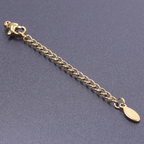 Immagine di 5 Pz Placcatura Sottovuoto 304 Acciaio Inossidabile Estensione Catene Per Bracciale Collana Gioielli Placcato Oro 18K Con Aragosta Fermagli Fibbia 7.5cm Lunghezza, Lunghezza catena utile: 5cm