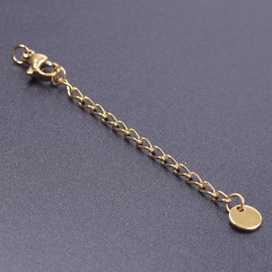 Immagine di 5 Pz Placcatura Sottovuoto 304 Acciaio Inossidabile Estensione Catene Per Bracciale Collana Gioielli Placcato Oro 18K Con Aragosta Fermagli Fibbia 7cm Lunghezza, Lunghezza catena utile: 5cm