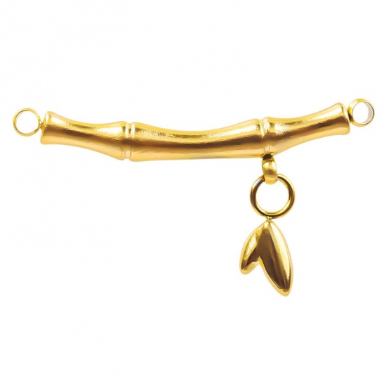 Bild von 1 Stück Vakuumbeschichtung 304 Edelstahl Steckverbinder Charms Anhänger Bogen 18K Gold Plattiert Bambus 3.1cm x 1.6cm