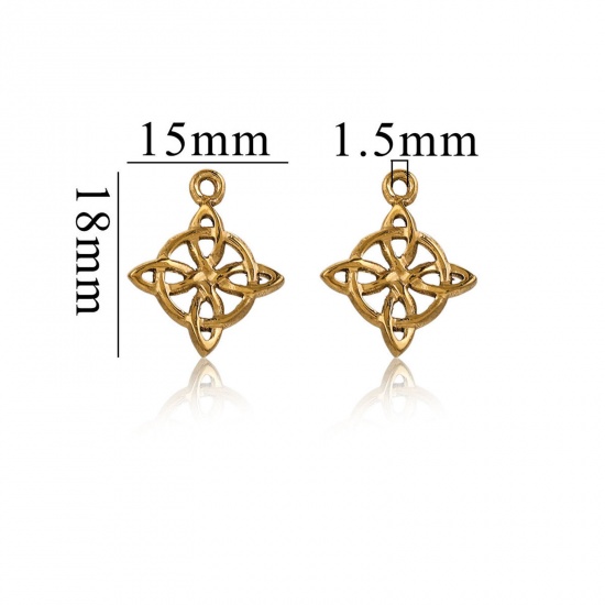 Immagine di 1 Pz Placcatura Sottovuoto 304 Acciaio Inossidabile Ciondoli Nodo Celtico Placcato Oro 18K 18mm x 15mm