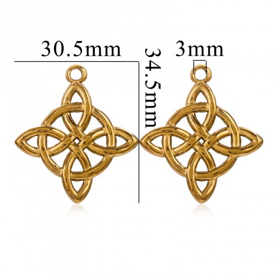 Immagine di 1 Pz Placcatura Sottovuoto 304 Acciaio Inossidabile Ciondoli Nodo Celtico Placcato Oro 18K 34.5mm x 30mm