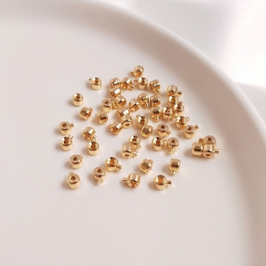 Picture of 5 PCs Eco-friendly Brass Crimp Beads Stoppers For Bracelet Necklace Ends Jewelry Making Accessories Barrel 14K Real Gold Plated 3mm x 2.5mm