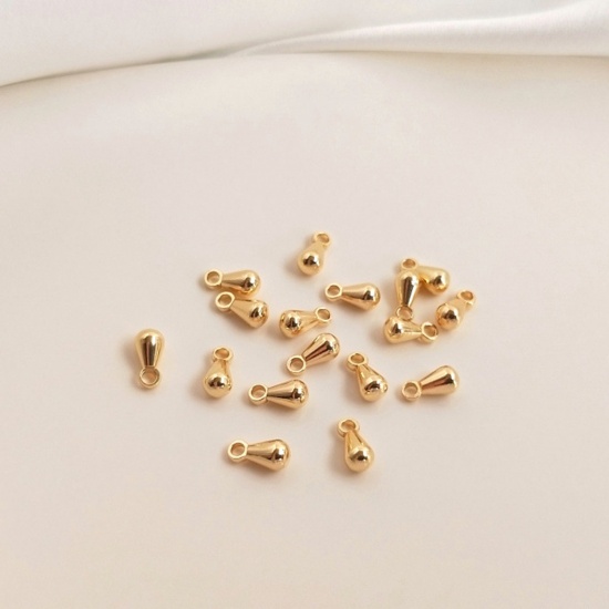 Immagine di 10 Pz Ecologico Ottone Estremità della Catena di Estensione dei Ciondoli Goccia 14k Vero Oro Placcato 6mm x 3mm