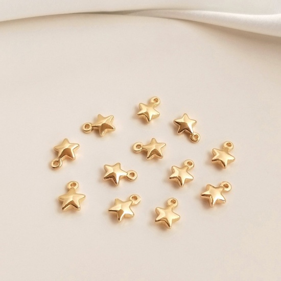 Immagine di 10 Pz Ecologico Ottone Estremità della Catena di Estensione dei Ciondoli Stella a Cinque Punte 14k Vero Oro Placcato 7.5mm x 5.5mm