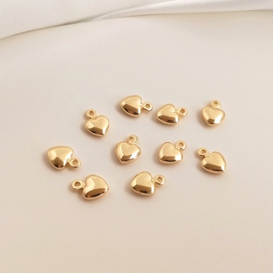 Immagine di 10 Pz Ecologico Ottone Estremità della Catena di Estensione dei Ciondoli Cuore 14k Vero Oro Placcato 8mm x 5.5mm