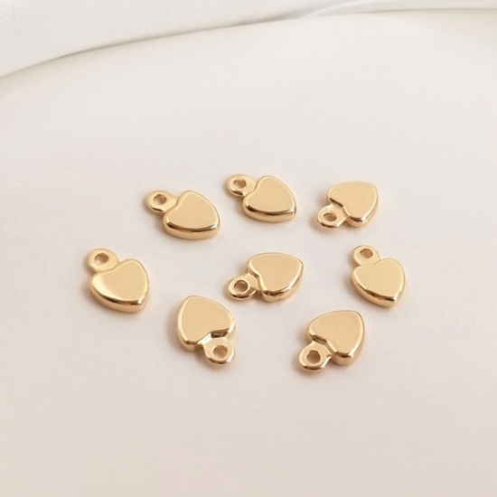 Immagine di 10 Pz Ecologico Ottone Estremità della Catena di Estensione dei Ciondoli Cuore 14k Vero Oro Placcato 9mm x 6mm