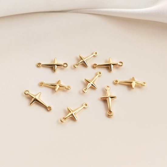 Immagine di 10 Pz Ecologico Ottone Estremità della Catena di Estensione dei Ciondoli Stella 14k Vero Oro Placcato 13.5mm x 6.5mm