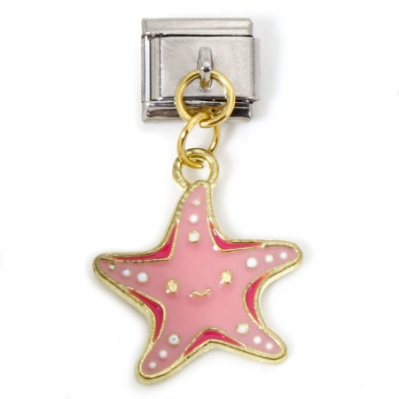 Picture of Wholesale Italian Style Bracelet DIY Charms for Retailers - Pink Enamel Sea Star on 304 Stainless Steel Links, Lead & Nickel Safe