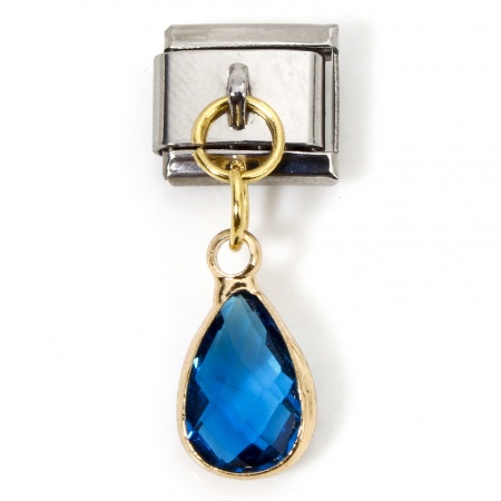 Picture of 1 Piece 304 Stainless Steel & Brass Birthstone Italian Charm Links For DIY Modular Bracelet Watch Jewelry Making Wholesale Gold Plated & Silver Tone Rectangle December Two Tone Peacock Blue Rhinestone 10mm x 9mm