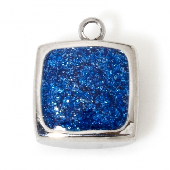 Imagen de 1 Unidad Respetuoso del Medio Ambiente 304 Acero Inoxidable Retro Colgantes Cuadrado Tono de Plata Azul Oscuro Polvo Estelar 12mm x 9.5mm