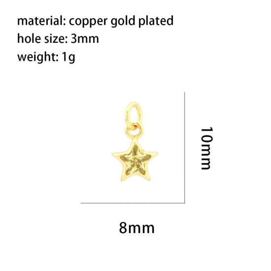 Picture of 2 PCs Brass Galaxy Charms 18K Gold Plated Pentagram Star Yellow Cubic Zirconia 10mm x 8mm
