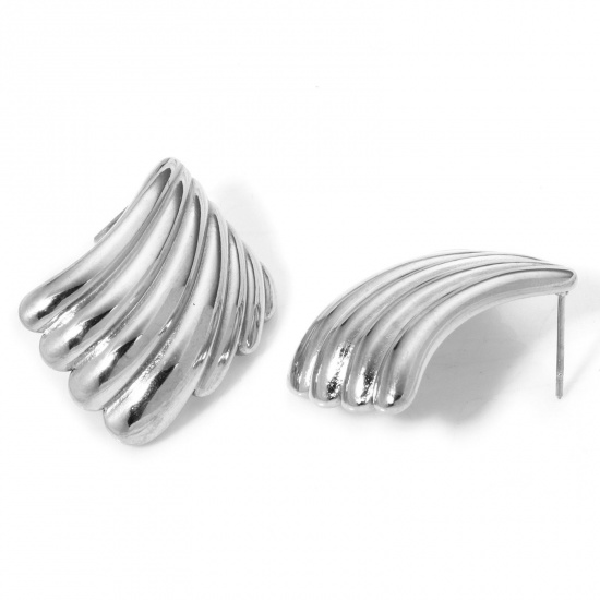 Image de 1 Paire Boucles d'Oreilles Puces en 304 Acier Inoxydable Argent Mat Géométrique avec Embouts 29mm x 25mm , Epaisseur de Fil: (21 gauge)