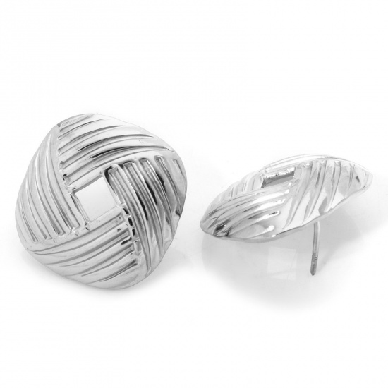 Image de 1 Paire Boucles d'Oreilles Puces en 304 Acier Inoxydable Argent Mat Carré avec Embouts 21mm x 21mm , Epaisseur de Fil: (21 gauge)