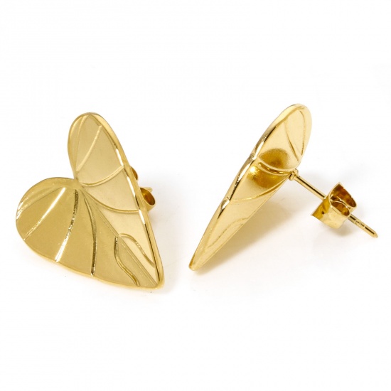 Image de 1 Paire Boucles d'Oreilles Puces en 304 Acier Inoxydable Placage sous Vide Plaqué Or 18K Cœur avec Embouts 20mm x 16.5mm , Epaisseur de Fil: (21 gauge)