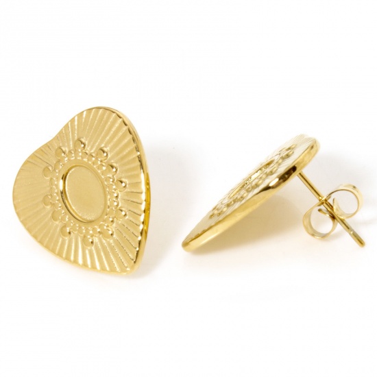 Image de 1 Paire Boucles d'Oreilles Puces en 304 Acier Inoxydable Placage sous Vide Plaqué Or 18K Cœur avec Embouts 17mm x 16mm , Epaisseur de Fil: (21 gauge)